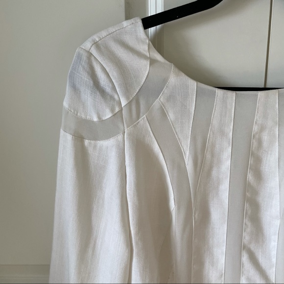 Finders Keepers Turning Tables Long Sleeve Deep V Back White Mini Dress - Picture 5 of 15